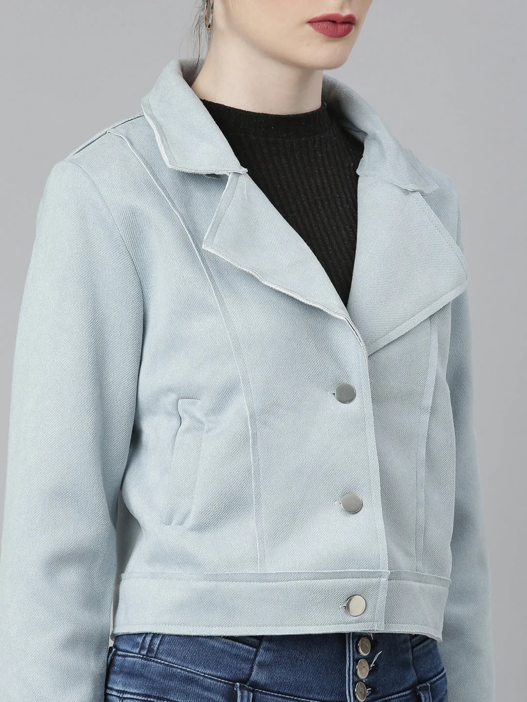 Women Blue Solid Tailored Jacket