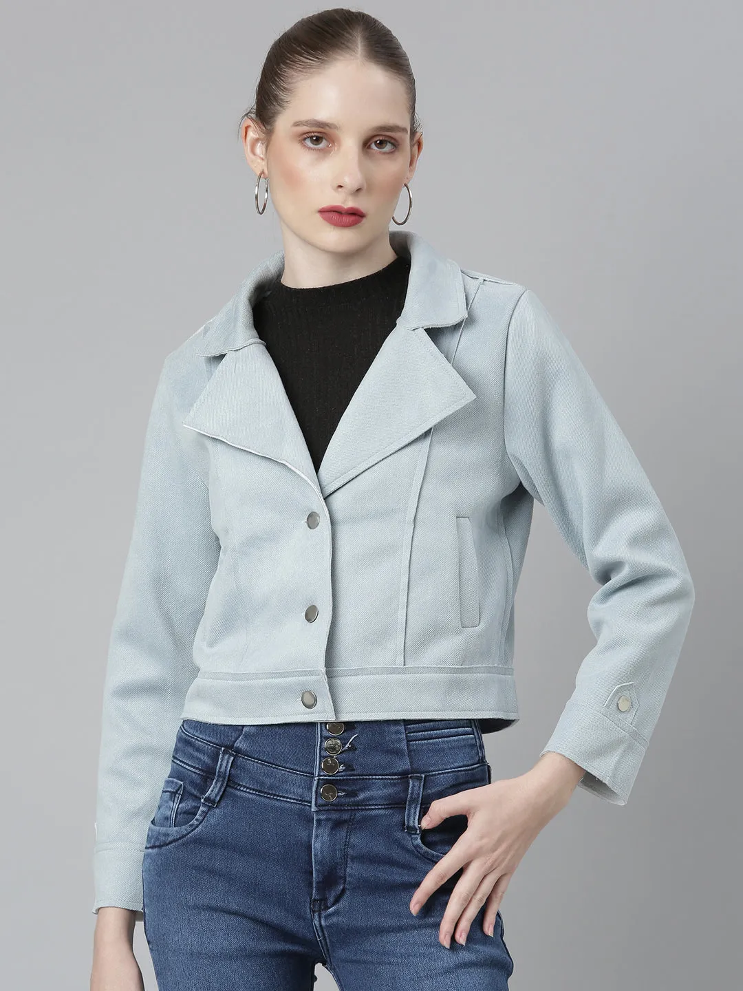 Women Blue Solid Tailored Jacket