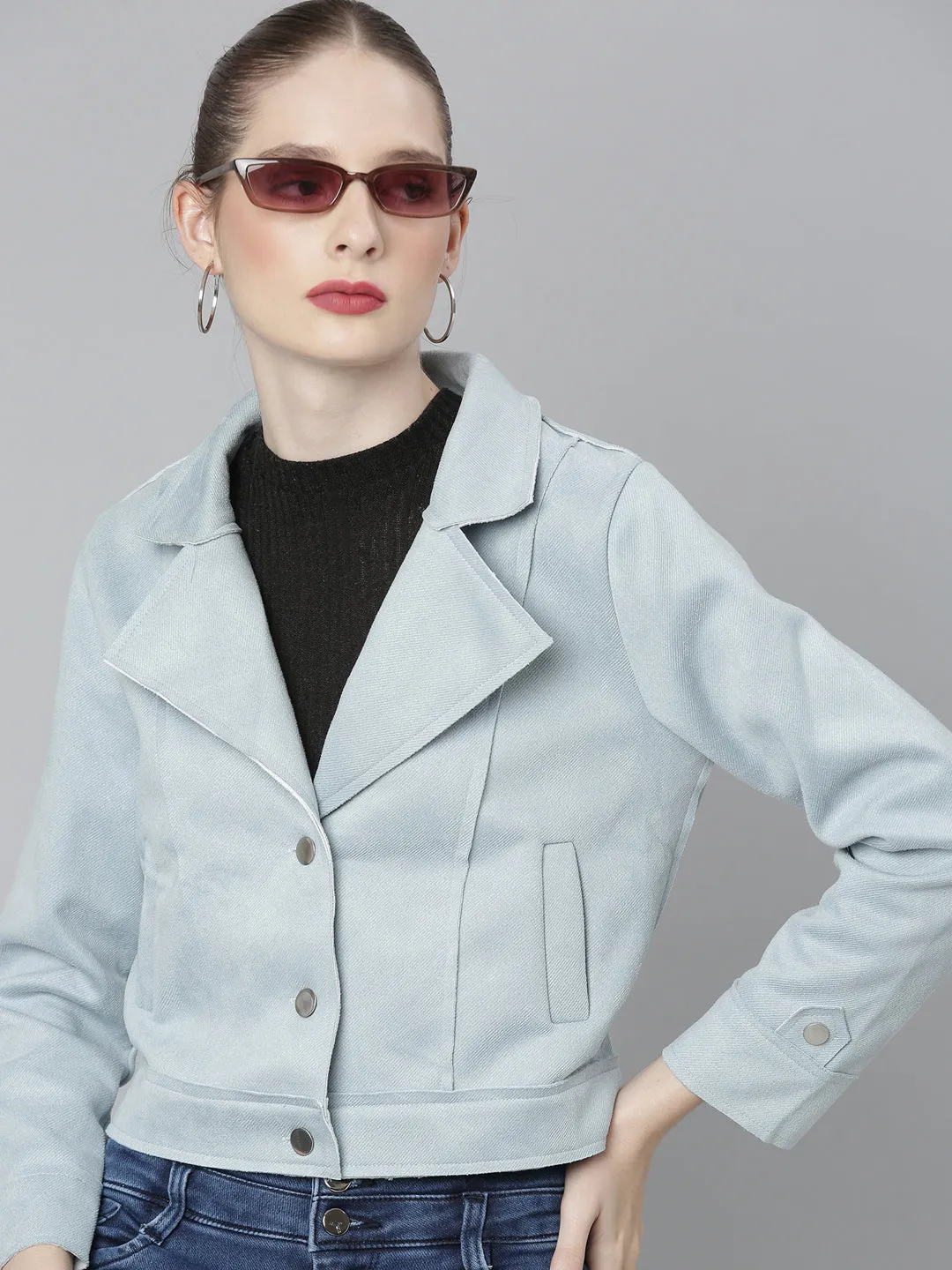 Women Blue Solid Tailored Jacket