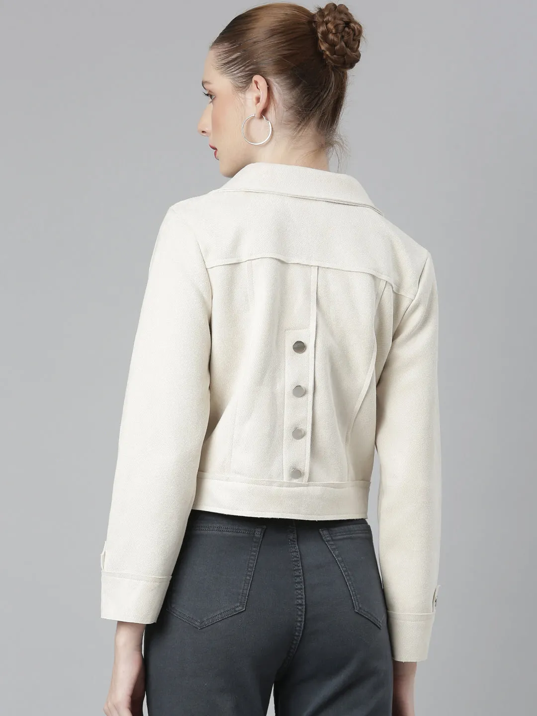 Women Cream Solid Tailored Jacket