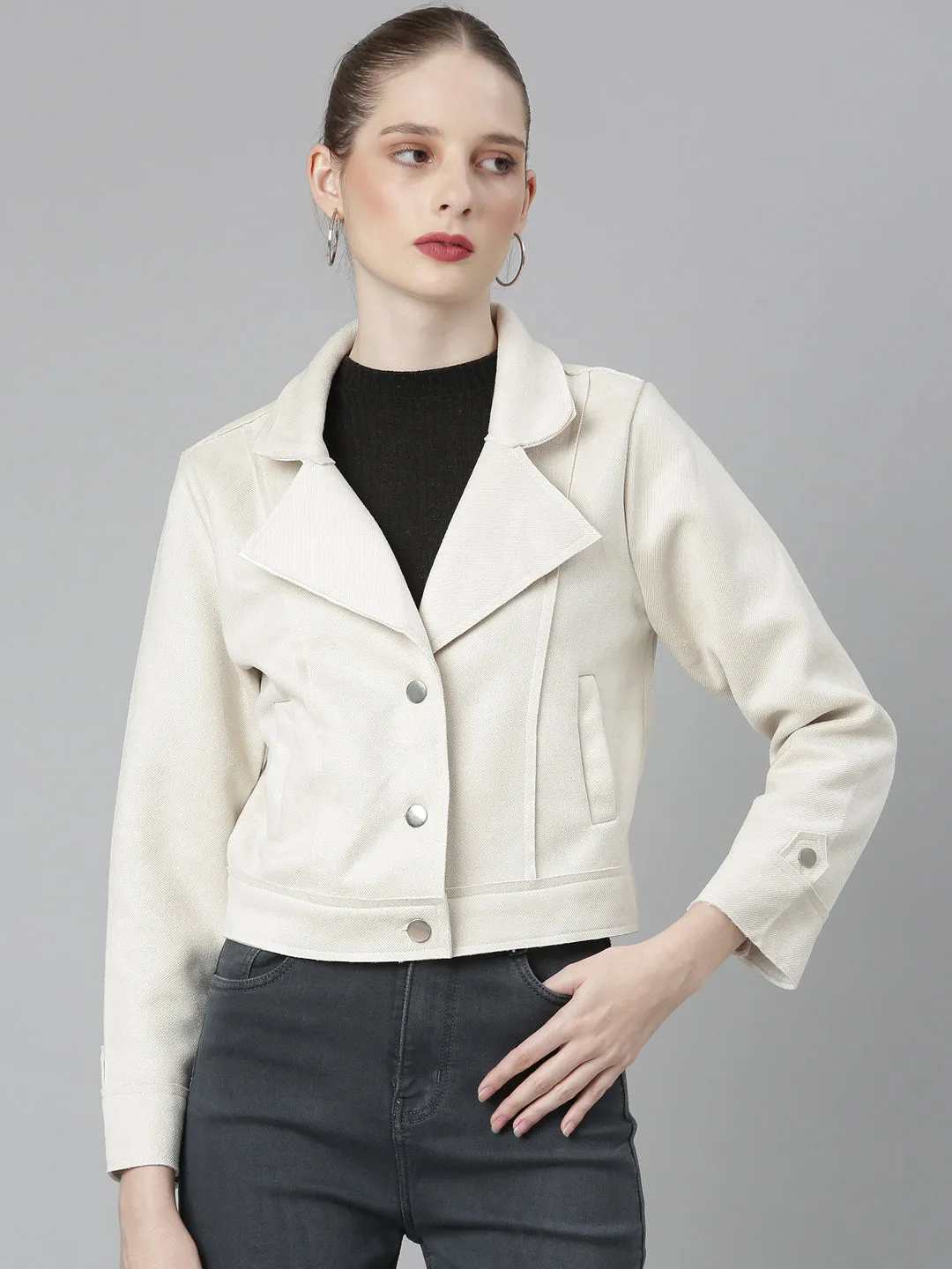 Women Cream Solid Tailored Jacket