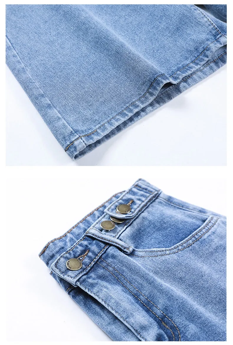 Women High Waist Button Shorts, Jeans Shorts, Casual Female Loose Denim Shorts